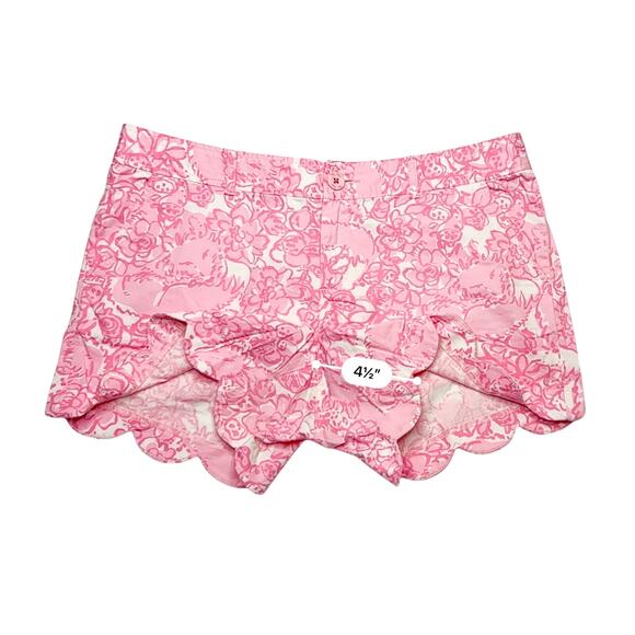 Lilly‎ Pulitzer Buttercup Shorts She's a Fox Pink 12 Scalloped Cottage Chic - Picture 7 of 11